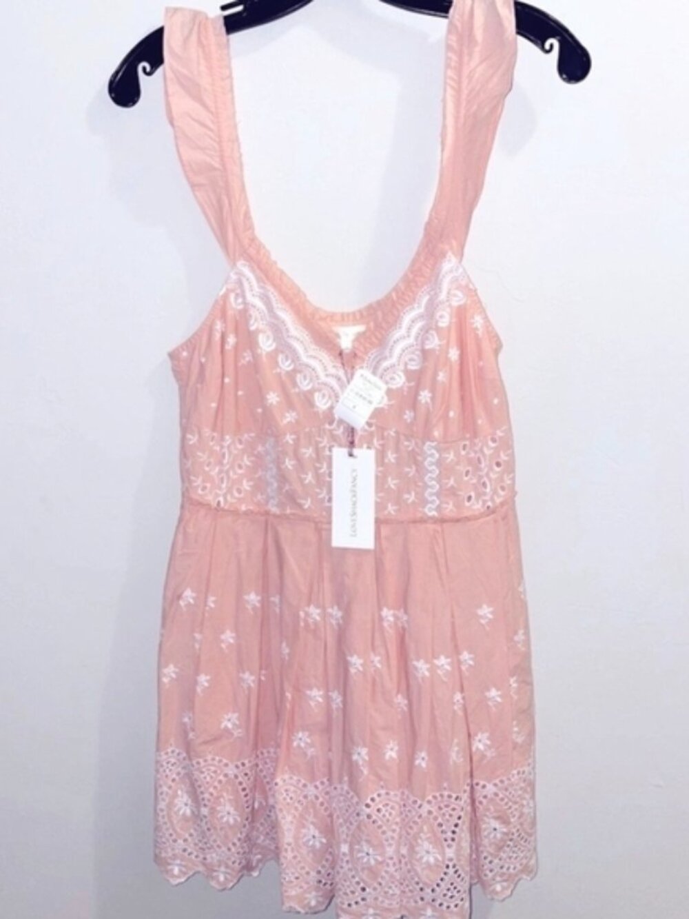 LoveShackFancy Pink Eyelet Mini Dress Size 6  Sleeveless Pleated Boho NWT - Picture 6 of 14